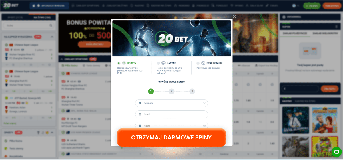 20bet Kroki rejestracji 1