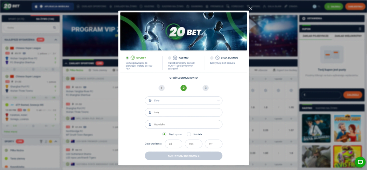 20bet Kroki rejestracji 2